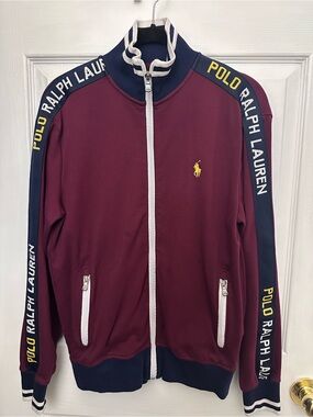 Polo by Ralph Lauren Burgundy Track Jacket with Navy Trim and Yellow Logo